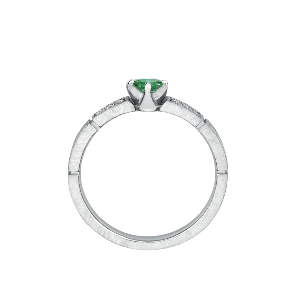 anel noivado fosco, ouro branco de esmeralda verde e diamantes NATTU