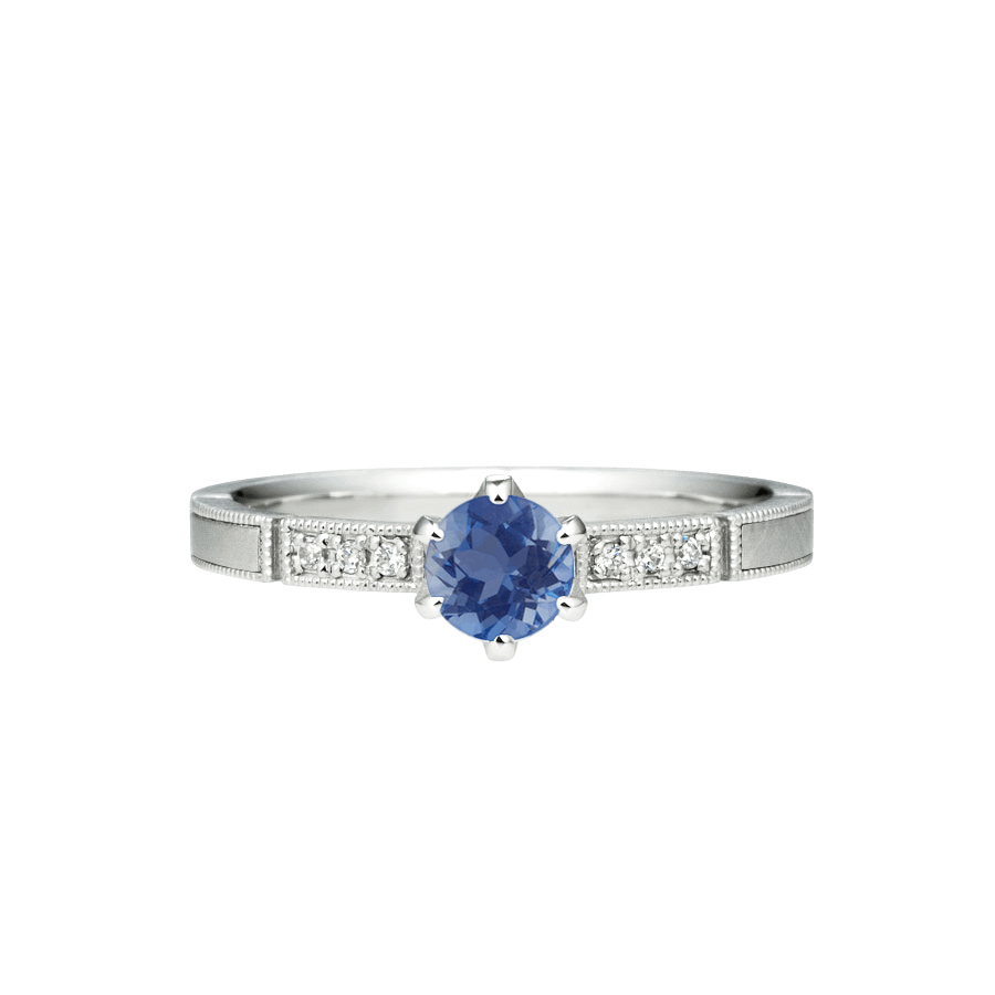 anel solitario fosco-acetinado, ouro branco de safira azul e diamantes NATTU