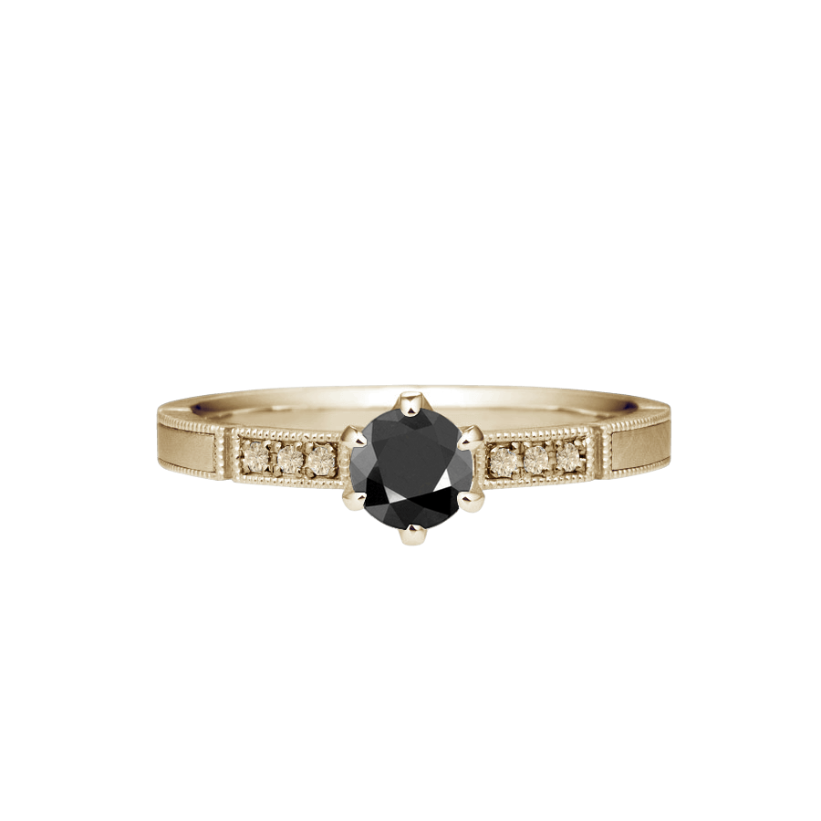 Anel Solitário Ouro Sephia® e Diamante Negro e Diamantes Champagne - NATTU Solitário Fosco
