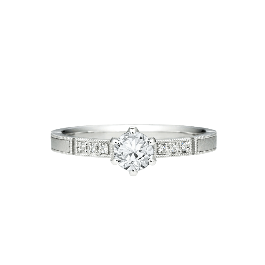anel solitario fosco-acetinado, ouro branco e diamantes NATTU