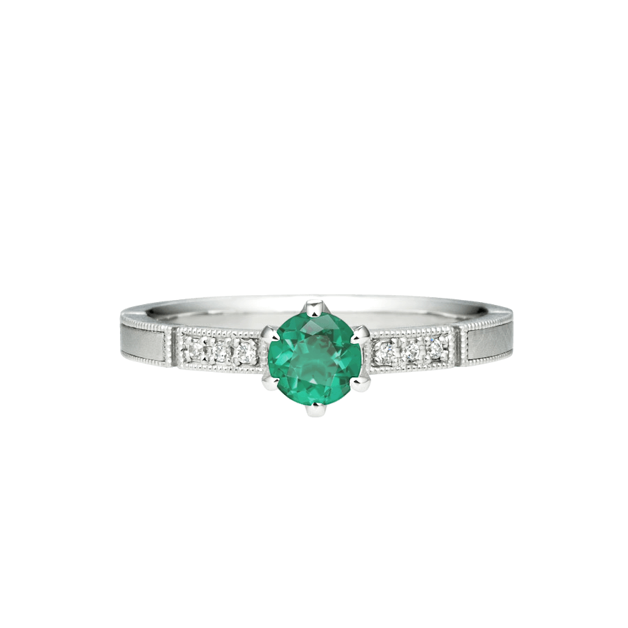 anel solitario fosco, ouro branco de esmeralda verde e diamantes NATTU