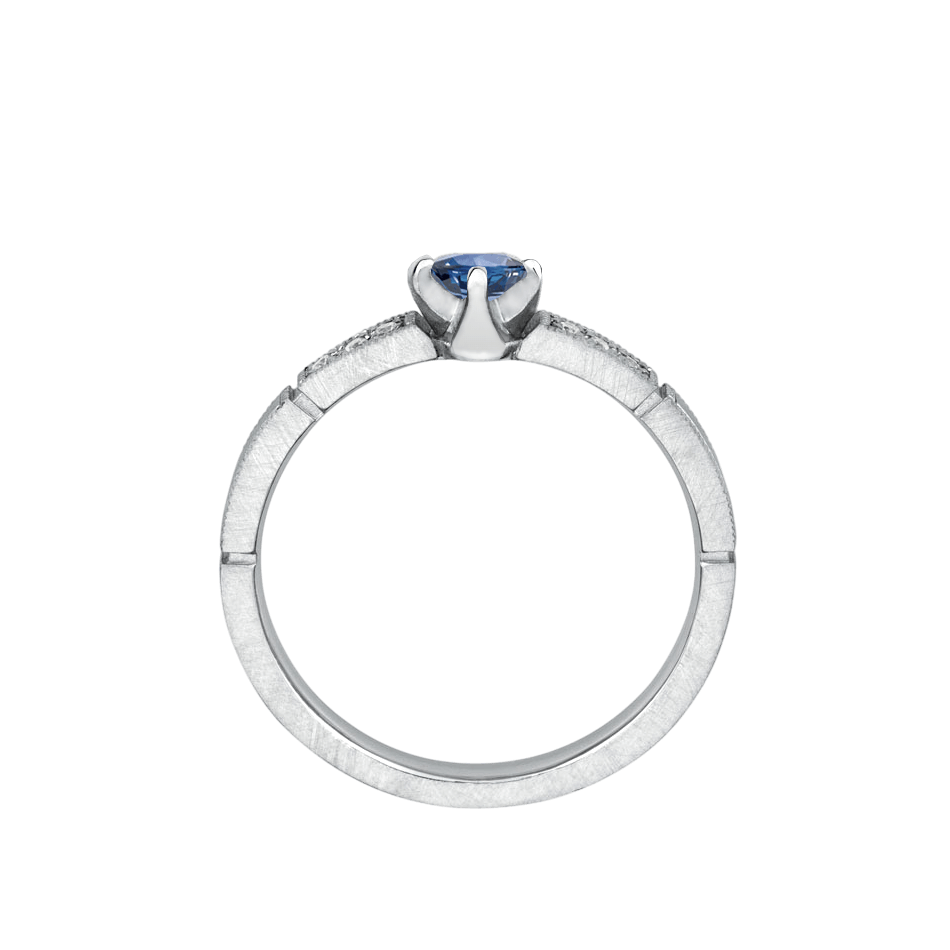 anel noivado fosco-acetinado, ouro branco de safira azul e diamantes NATTU