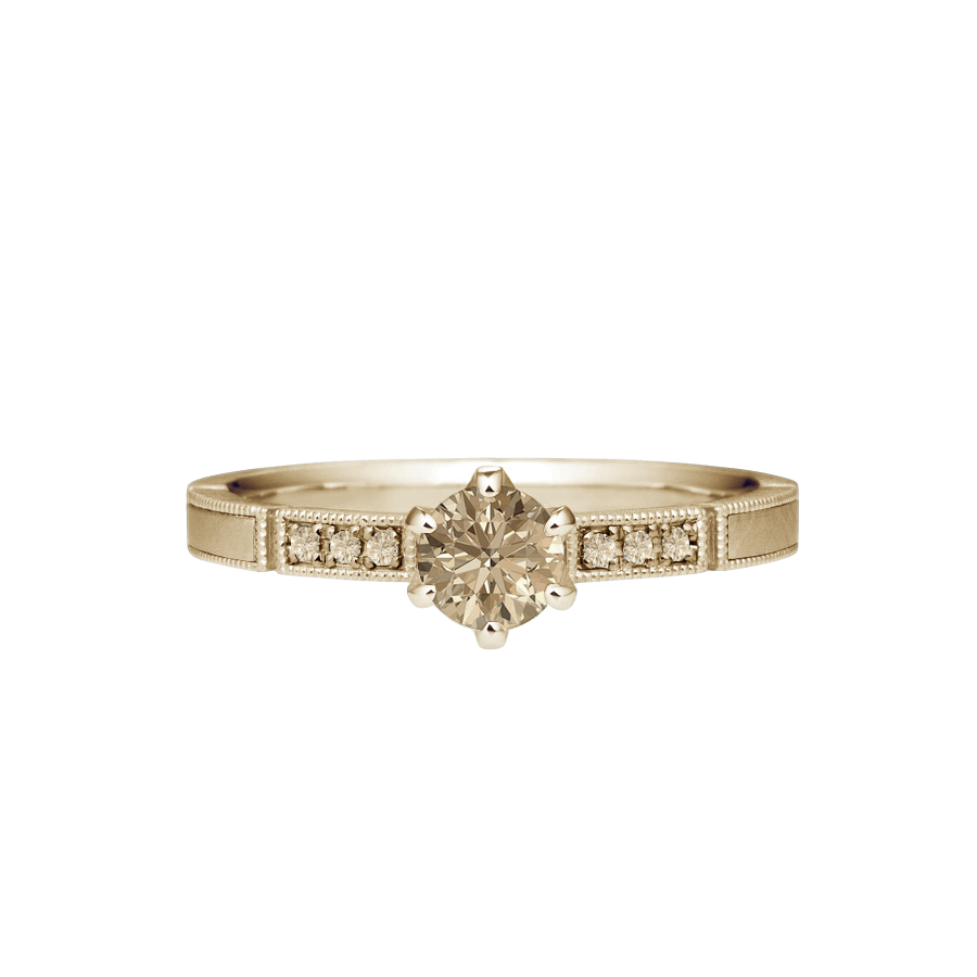 anel solitario fosco, ouro champagne Sephia, diamantes champagne