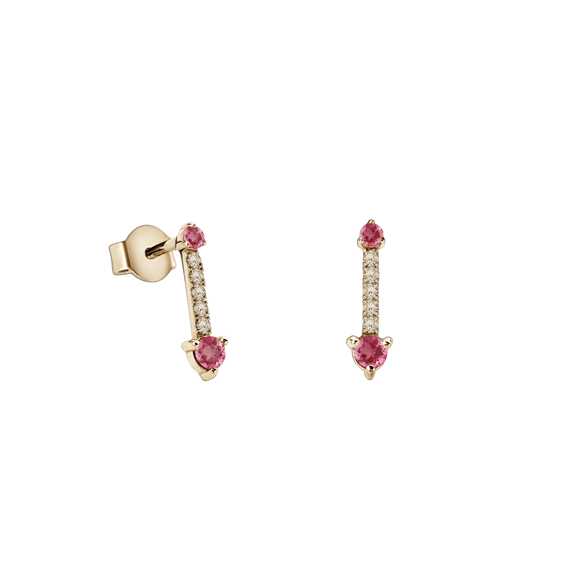 Brinco Stick de Ouro Sephia®, Diamantes Cognac e Rubis - SCECTRE