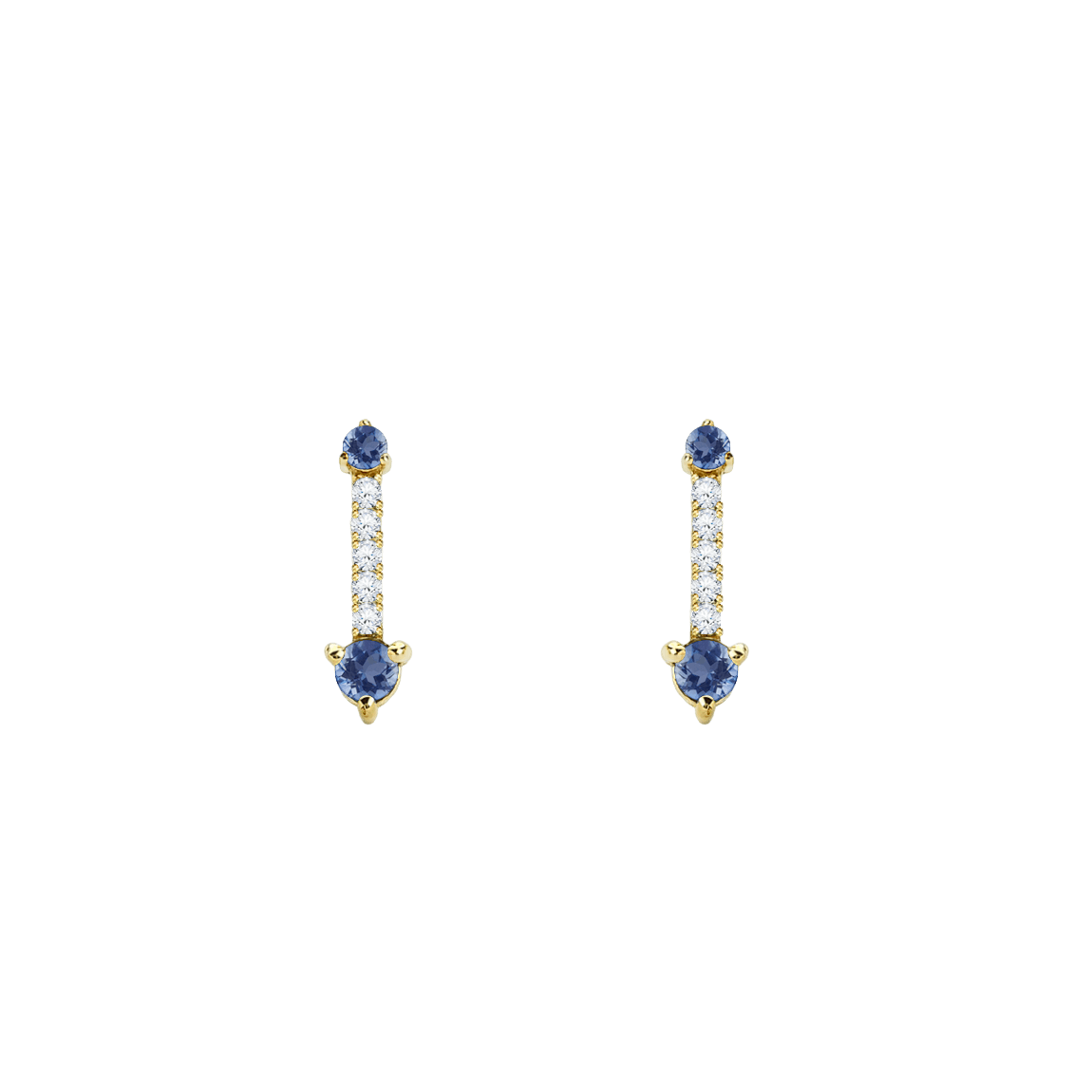 Brinco Stick de Ouro Amarelo, Diamantes e Safiras - SCECTRE