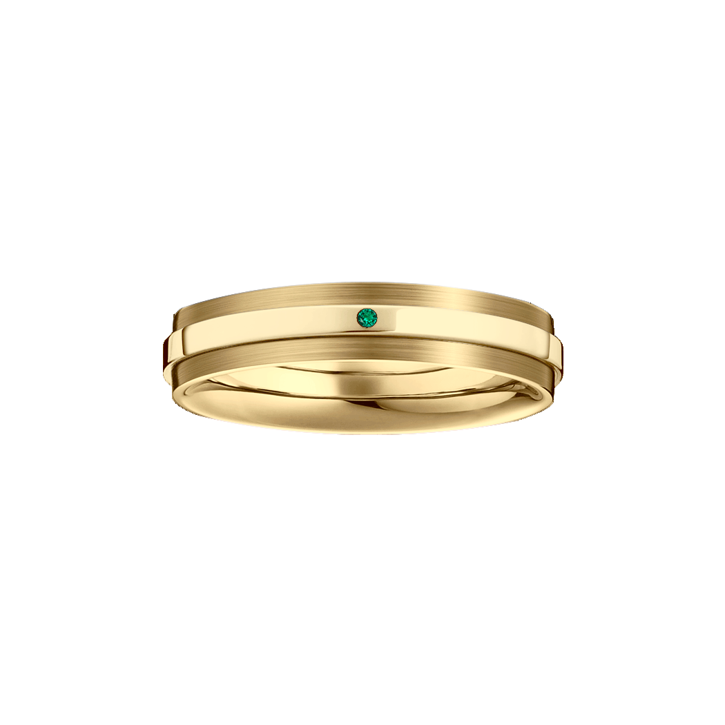 Aliança Ouro Amarelo Reta em 2 Níveis e 1 Esmeralda - GALLERIA 4,8 mm