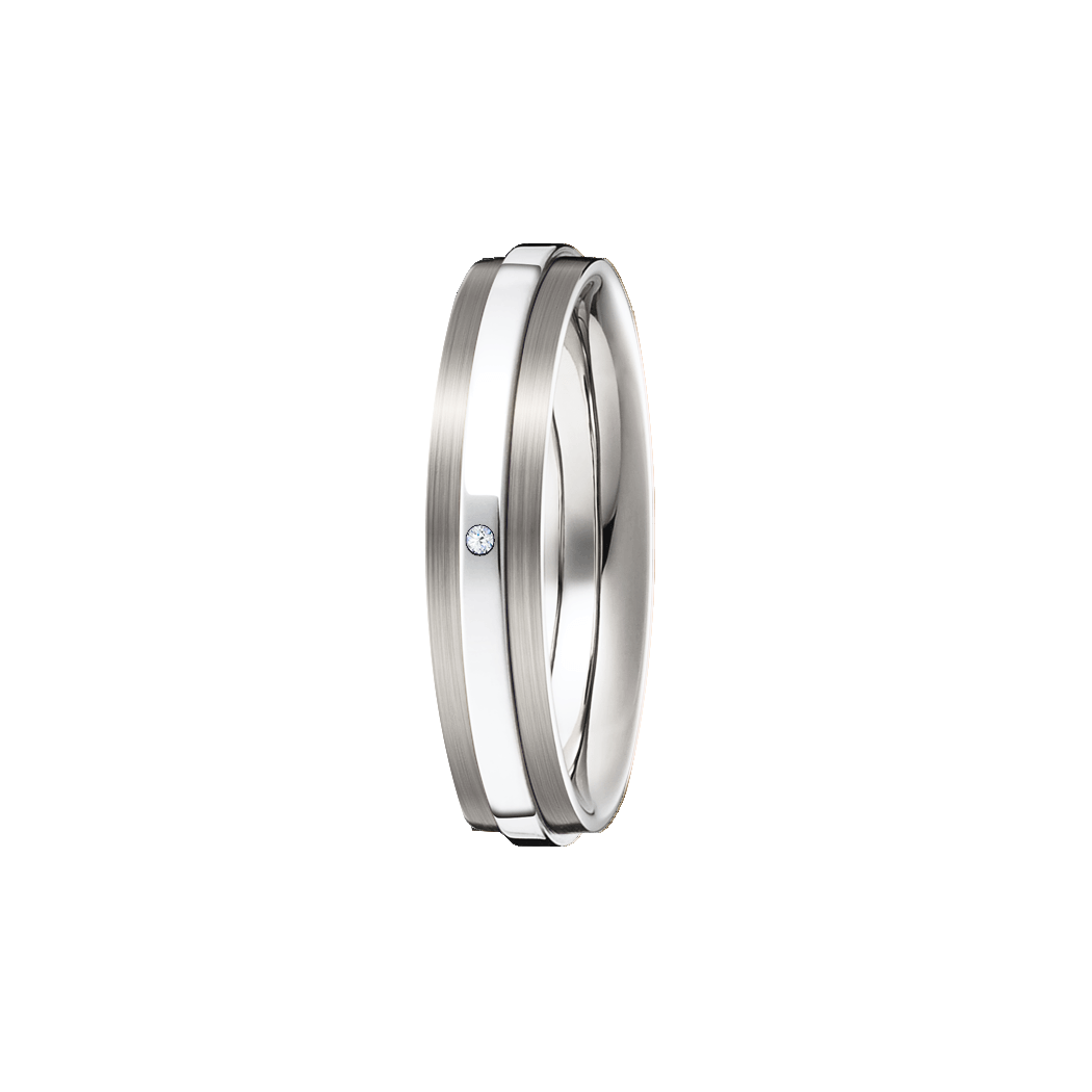 Aliança Ouro Branco Reta em 2 Níveis e 1 Diamante - GALLERIA 4,8 mm
