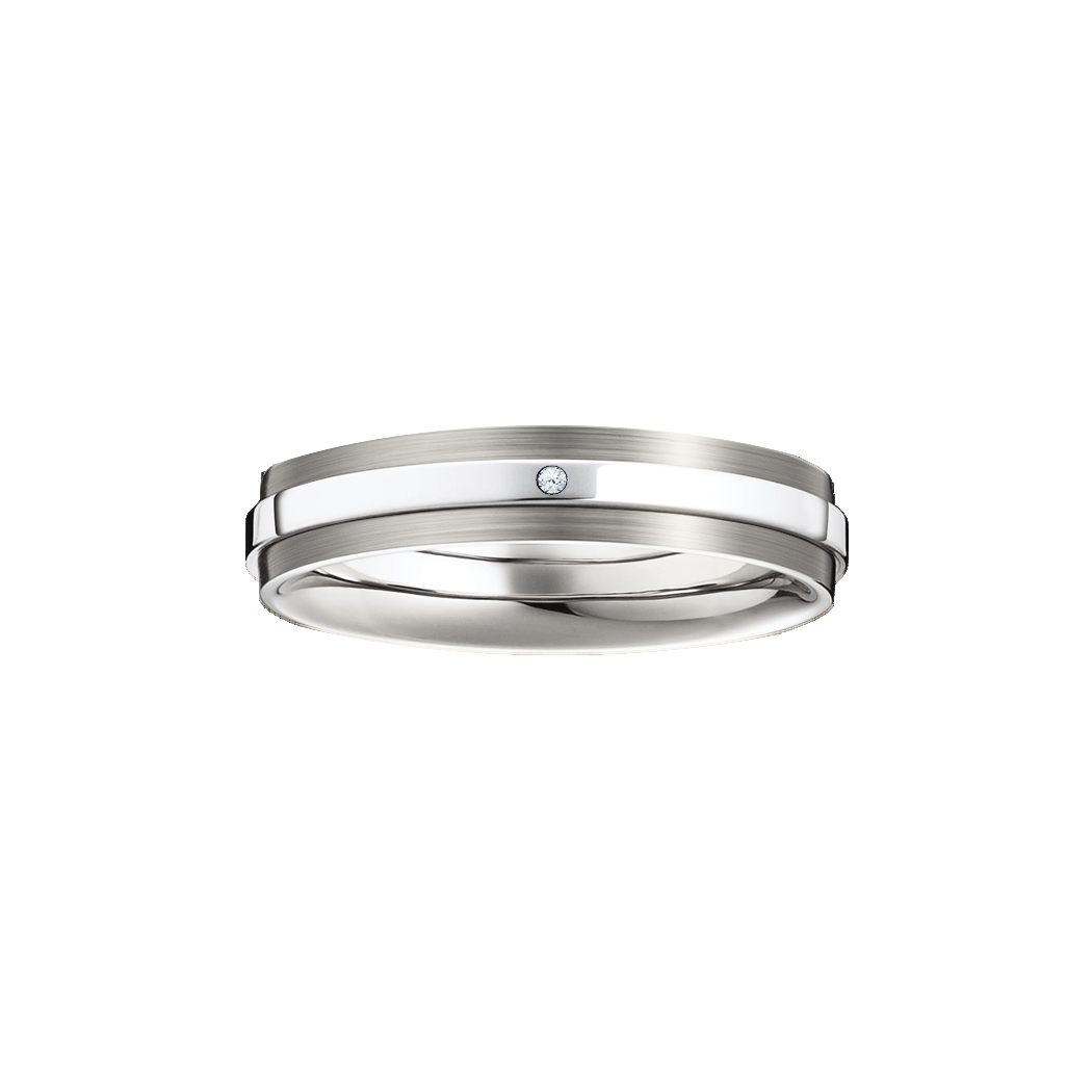 Aliança Ouro Branco Reta em 2 Níveis e 1 Diamante - GALLERIA 4,8 mm