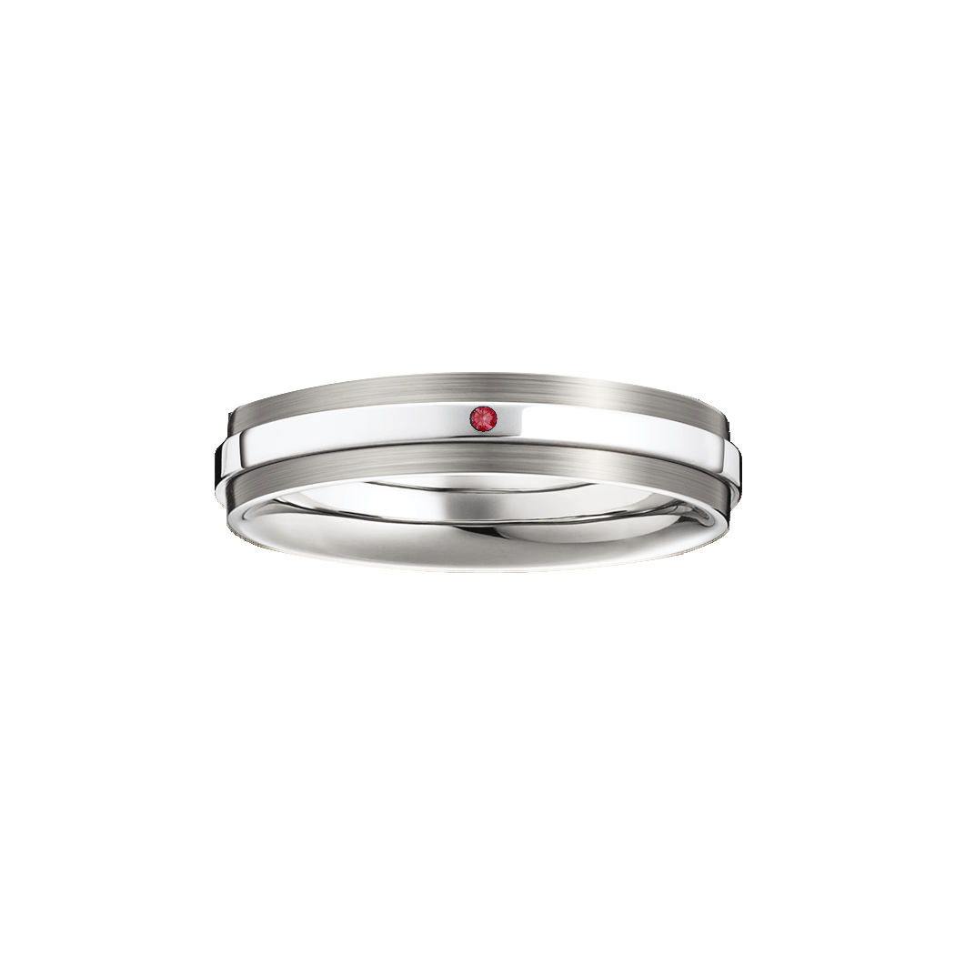 Aliança Ouro Branco Reta em 2 Níveis e 1 Rubi - GALLERIA 4,8 mm