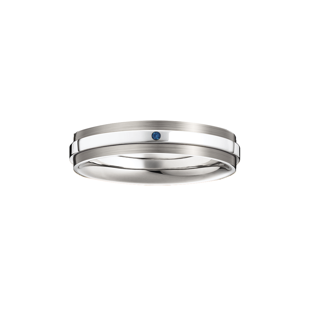 Aliança Ouro Branco Reta em 2 Níveis e 1 Safira - GALLERIA 4,8 mm
