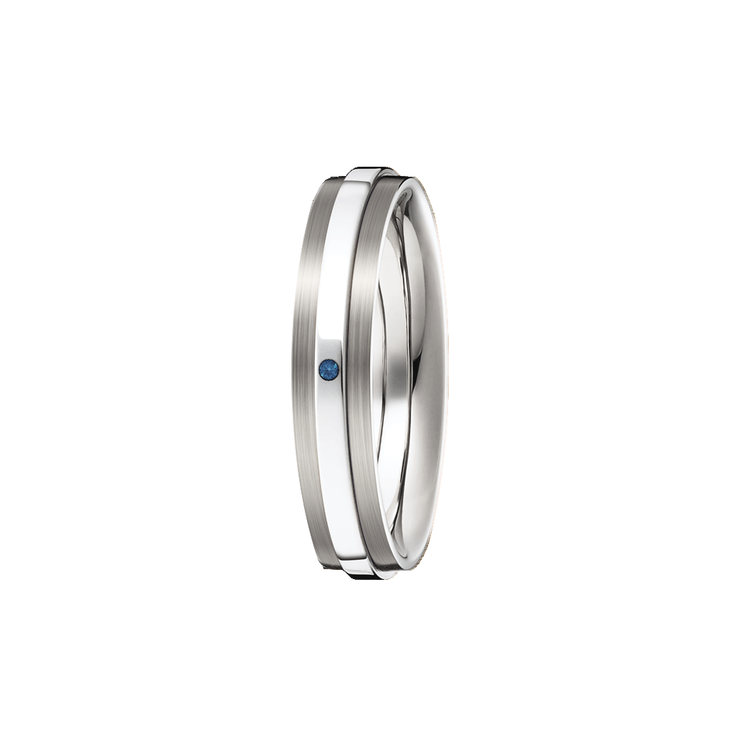 Aliança Ouro Branco Reta em 2 Níveis e 1 Safira - GALLERIA 4,8 mm
