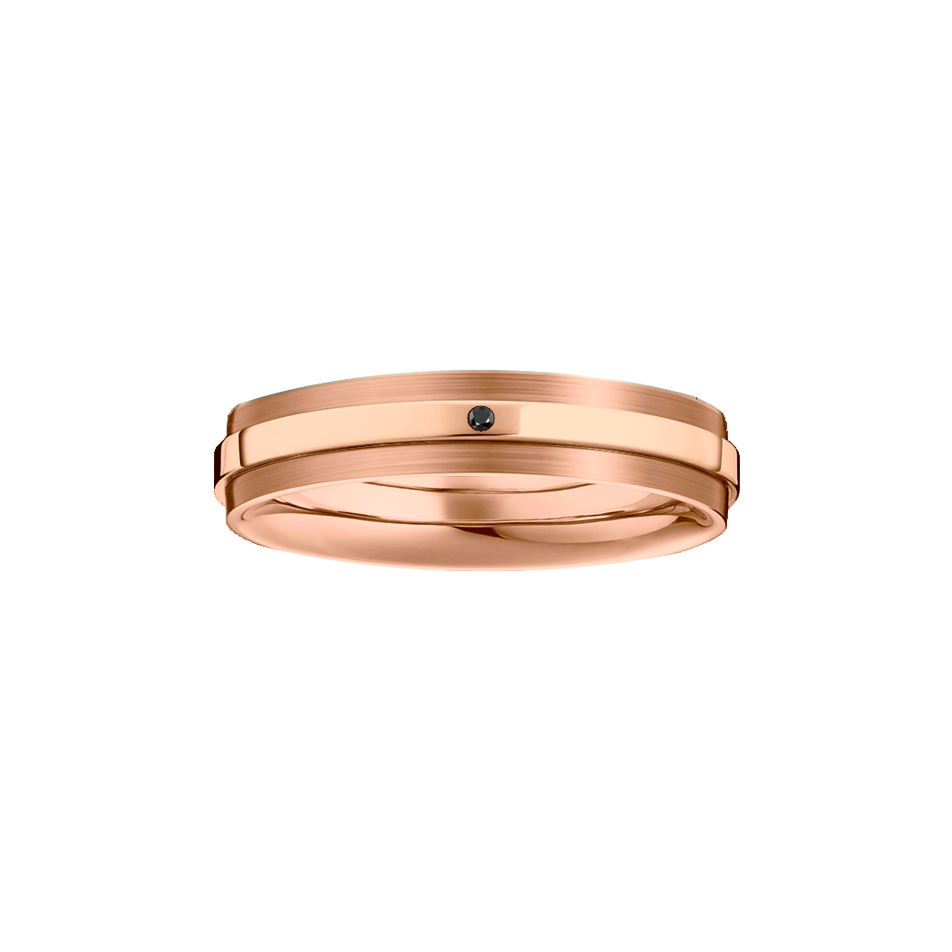 Aliança Ouro Rosa Reta em 2 Níveis e 1 Diamante Negro - GALLERIA 4,8 mm