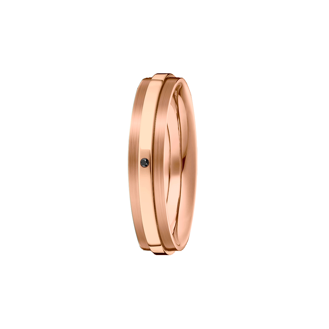 Aliança Ouro Rosa Reta em 2 Níveis e 1 Diamante Negro - GALLERIA 4,8 mm