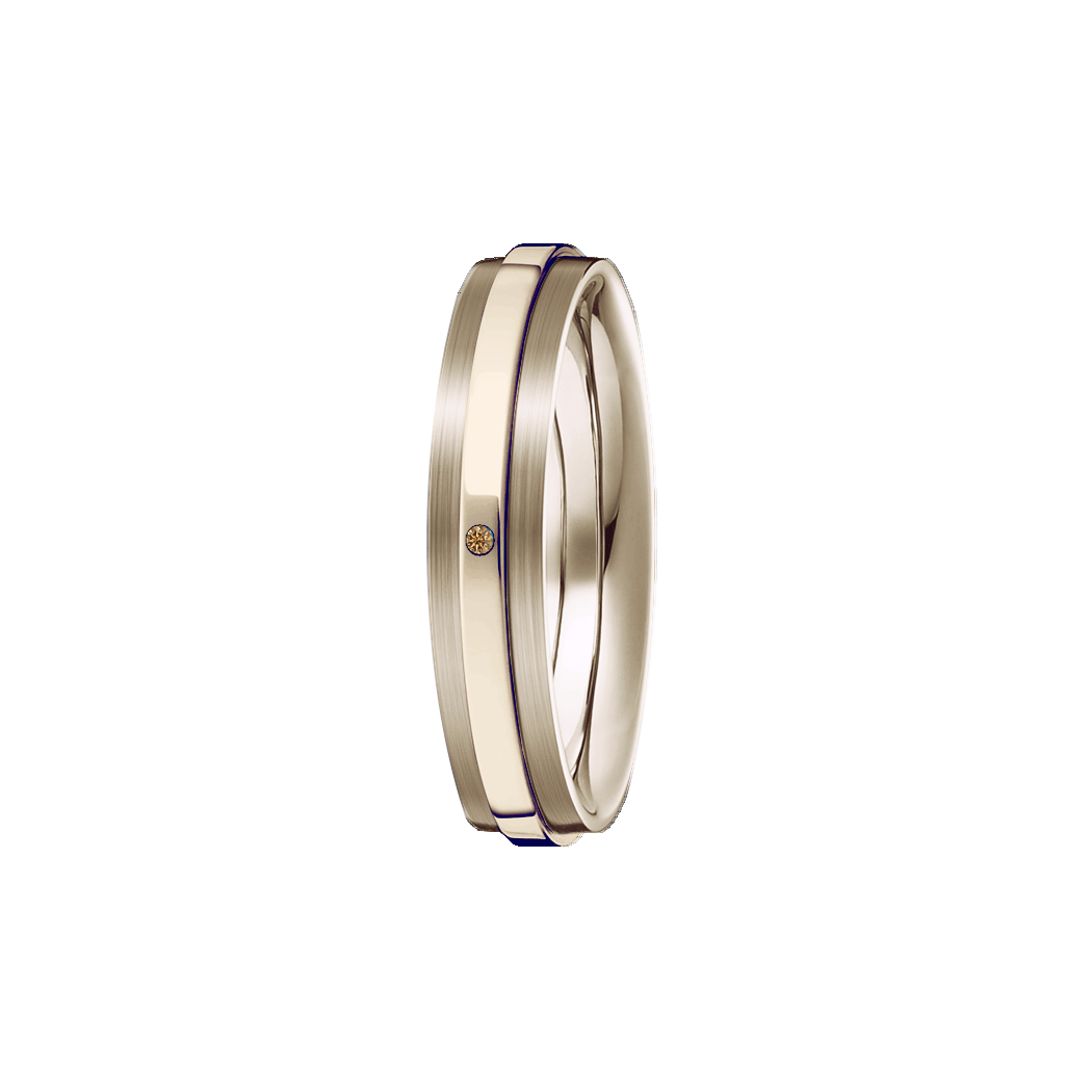 Aliança Ouro Sephia® Reta em 2 Níveis e 1 Diamante Cognac - GALLERIA 4,8 mm