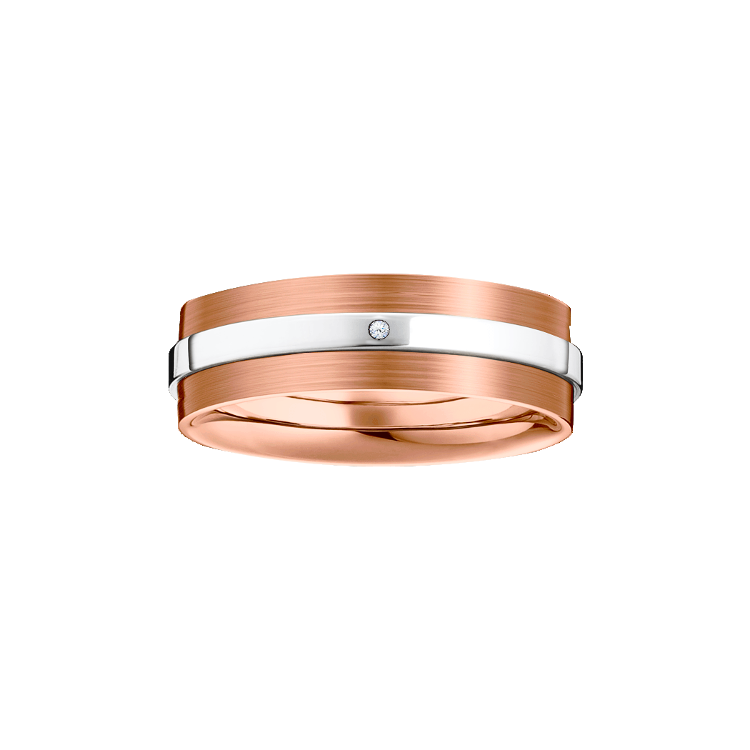 Anel Largo Ouro Rosa e Ouro Branco com 1 Diamante - GALLERIA 6,0 mm