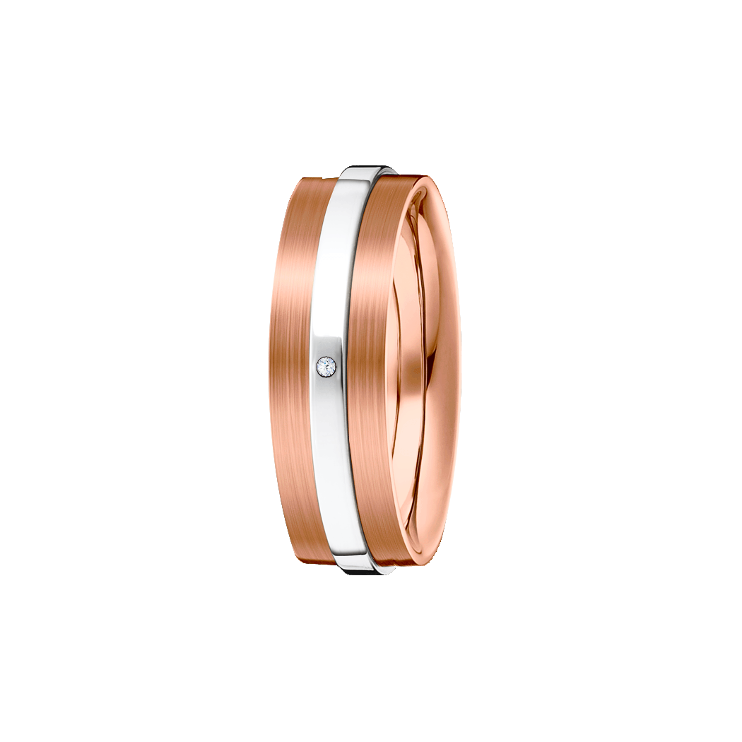 Anel Largo Ouro Rosa e Ouro Branco com 1 Diamante - GALLERIA 6,0 mm