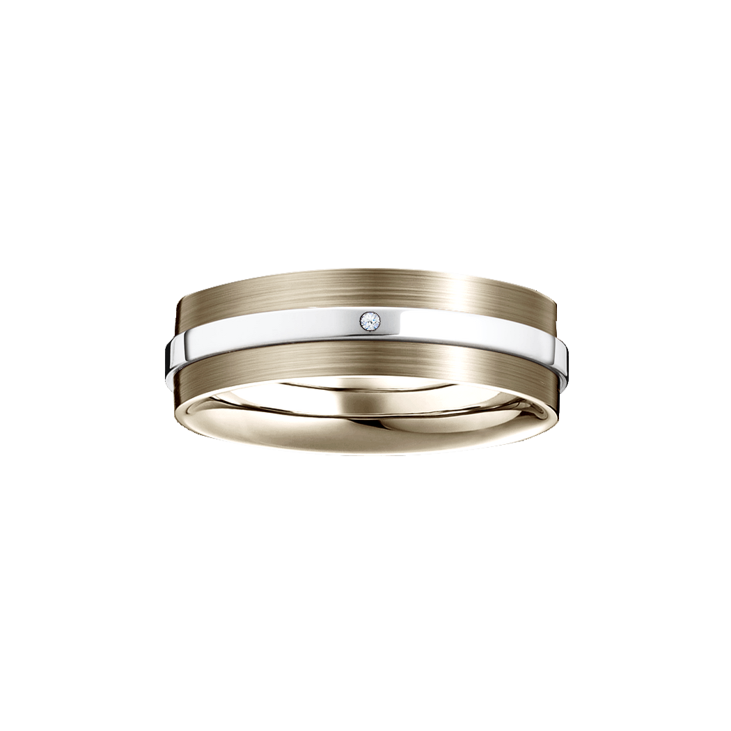 Anel Largo Ouro Sephia® e Ouro Branco com 1 Diamante - GALLERIA 6,0 mm