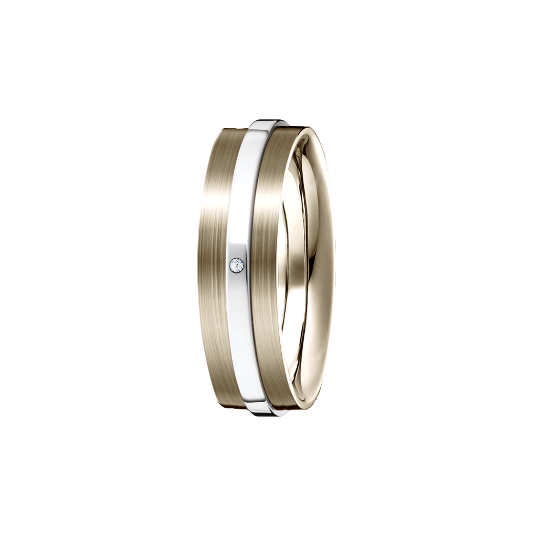 Anel Largo Ouro Sephia® e Ouro Branco com 1 Diamante - GALLERIA 6,0 mm