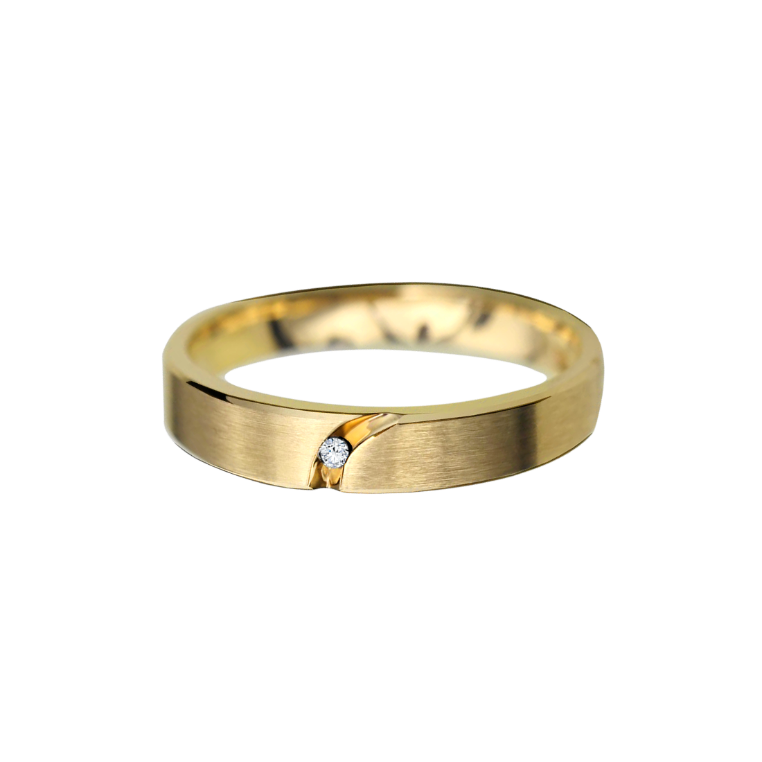 aliança reta ouro amarelo fosca, 1 diamante