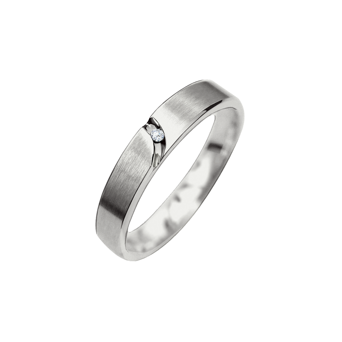 aliança casamento ouro branco, reta com 1 diamante