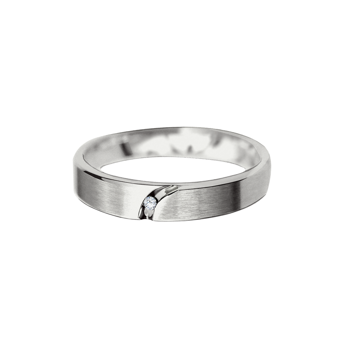 aliança casamento ouro branco, fosca com 1 diamante
