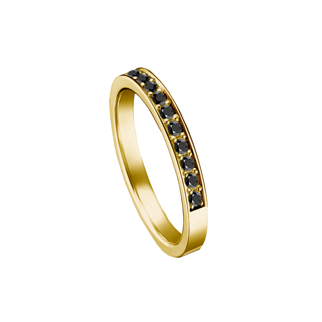 meia aliança diamantes negros ouro amarelo