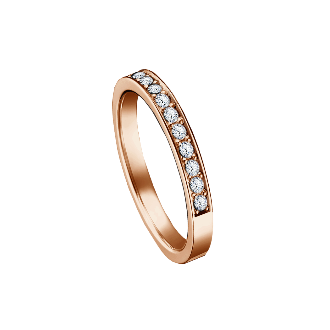 meia aliança ouro rosa e diamantes reta