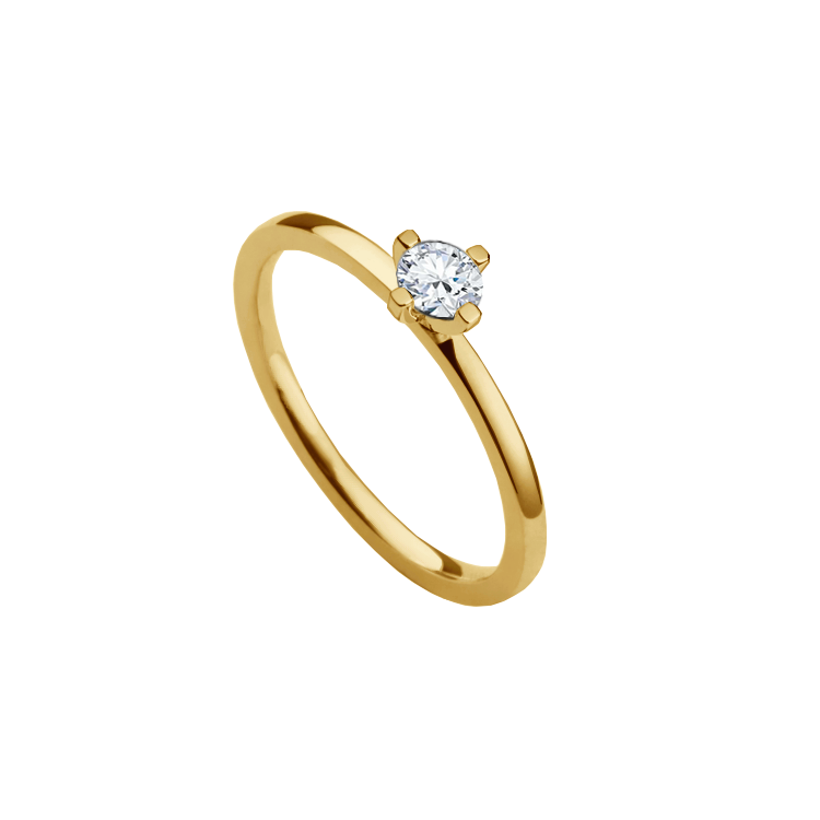 anel solitario diamantes ouro amarelo 4 garras