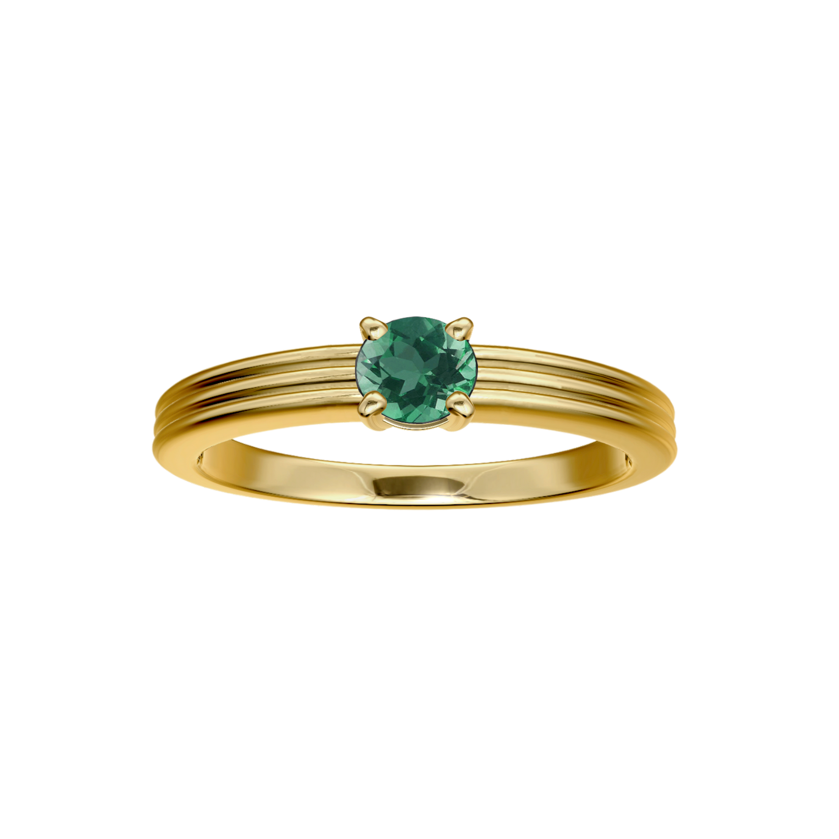 anel 4 garras, ouro amarelo de esmeralda