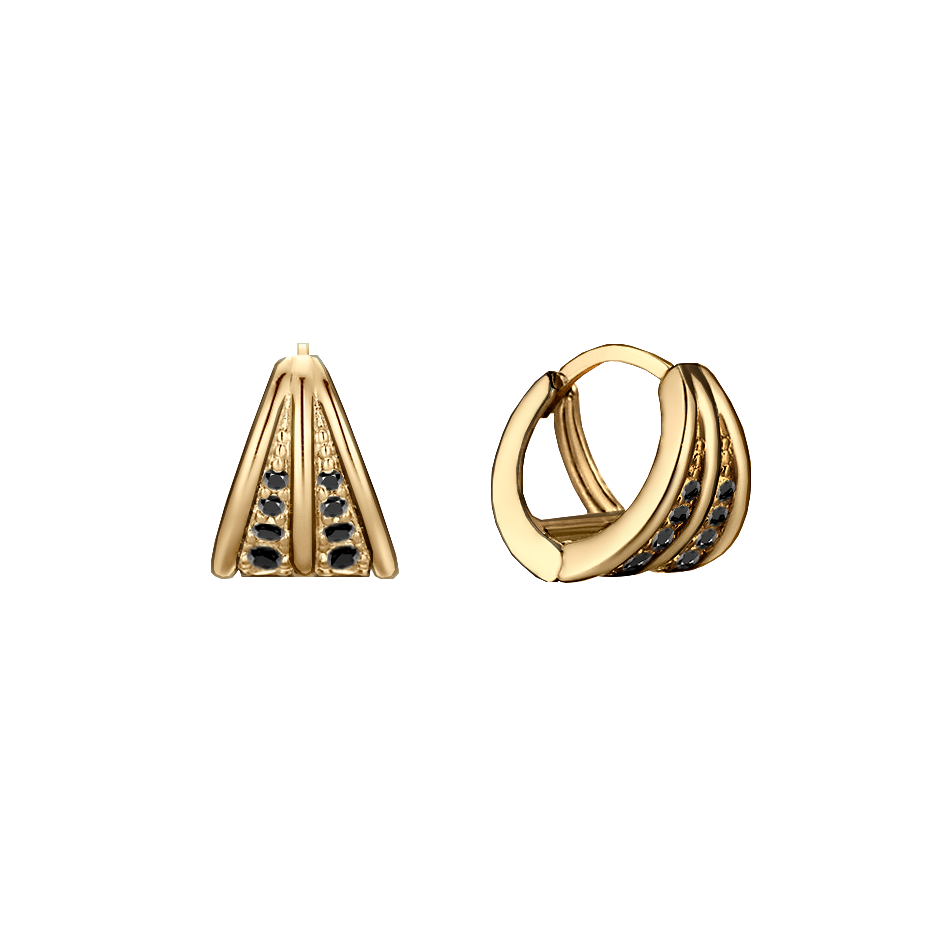 brinco argolas ouro amarelo e diamantes negros lindo