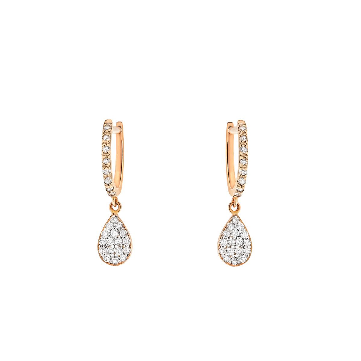 Brinco Argolas Diamantes e Pingentes Formato Gota, Ouro Rosa - PEAR Pavé