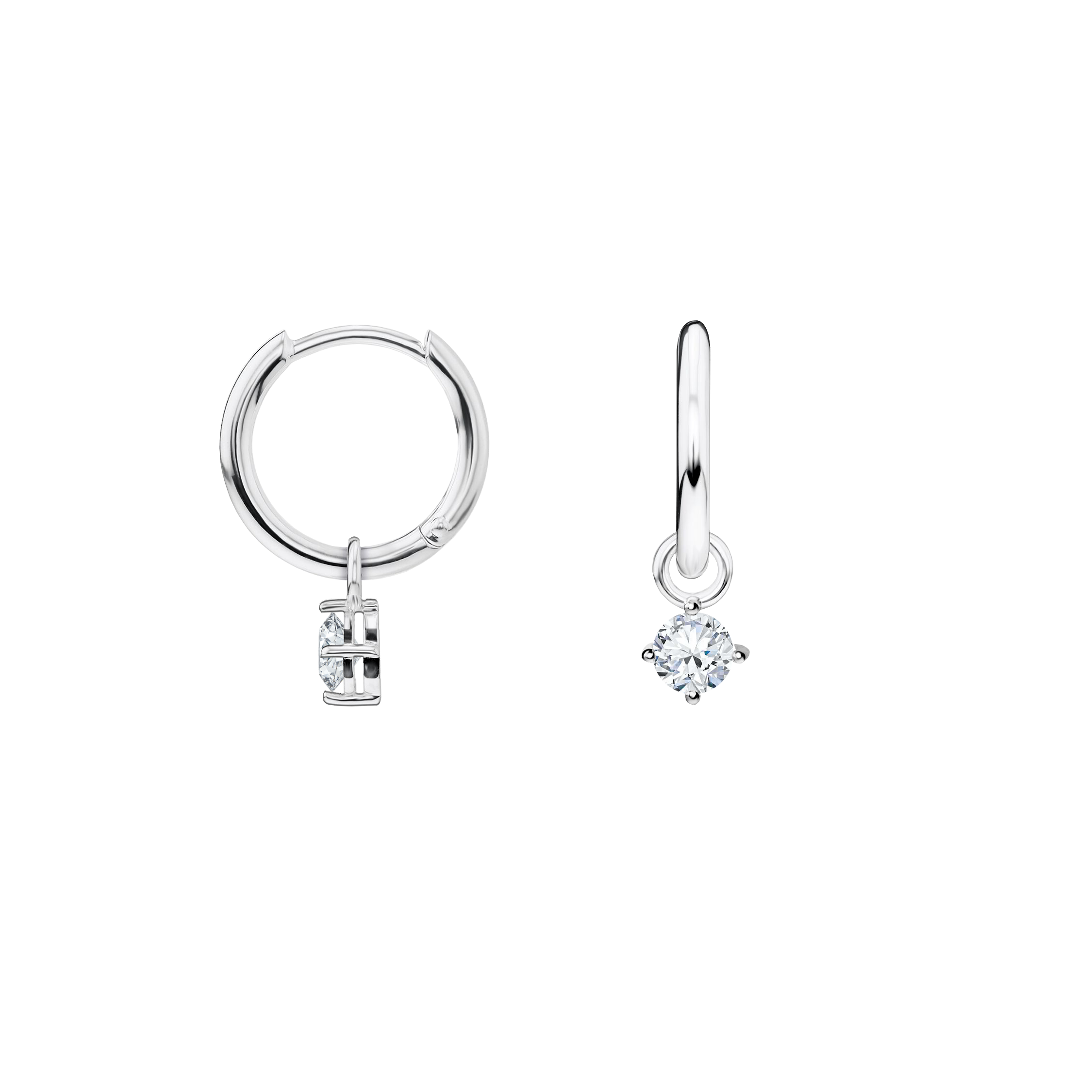 brinco argolas ouro branco com pingentes diamantes