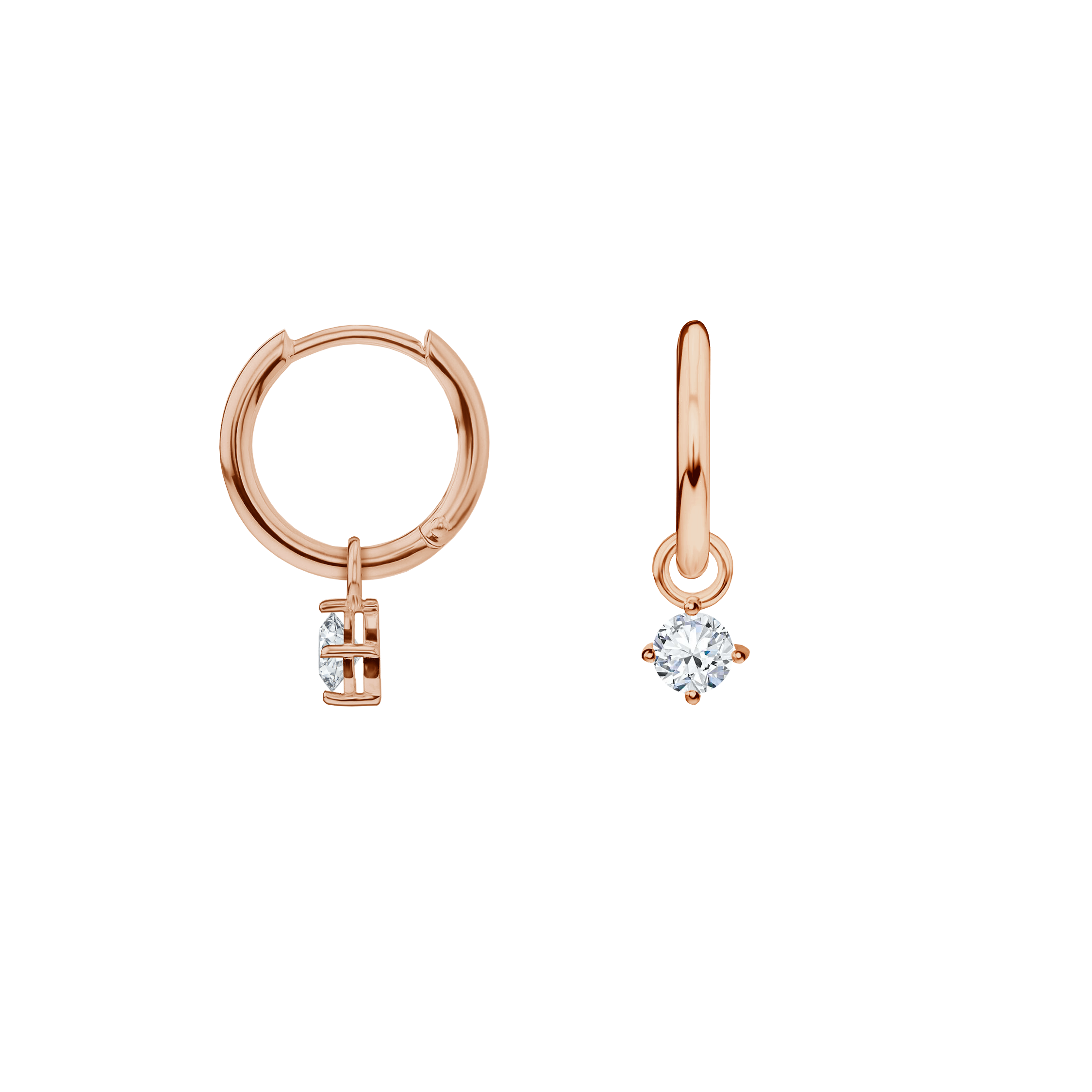 brinco argolas ouro rosa com pingentes diamantes