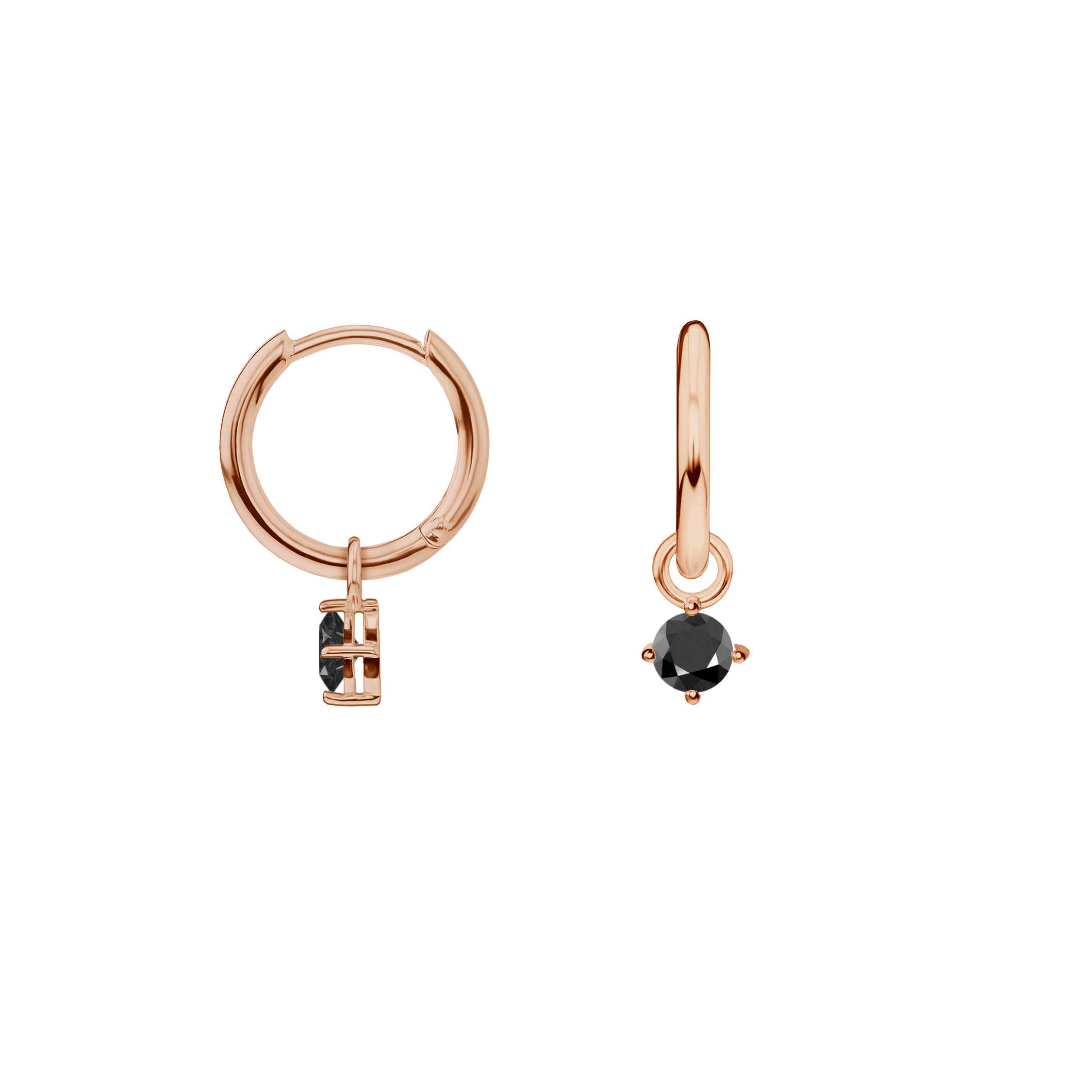 brinco argolas ouro rosa com pingentes diamantes negros