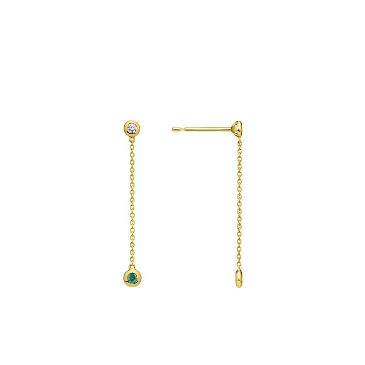 Brinco com Corrente e Diamantes/Esmeraldas, Ouro Amarelo - TRIUM Diamantes e Esmeraldas