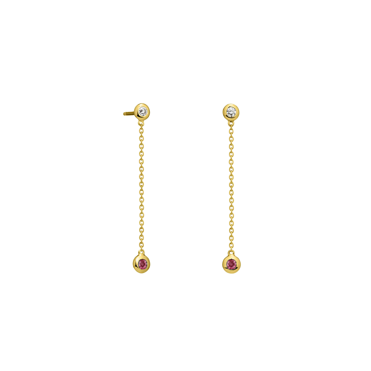 Brinco com Corrente e Diamantes/Rubis, Ouro Amarelo - TRIUM Diamantes e Rubis