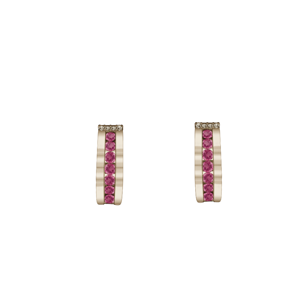 Brinco de Rubis em Cravação Trilho e Diamantes Cognac, Ouro Sephia® - Kanali