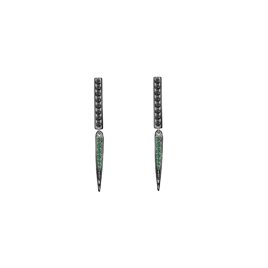brinco ouro negro diferenciado, stick, diamantes e esmeraldas