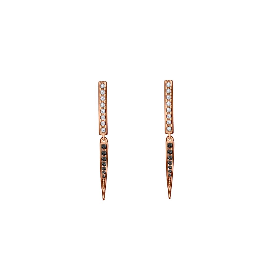 brinco ouro rosa, fino, stick com diamantes