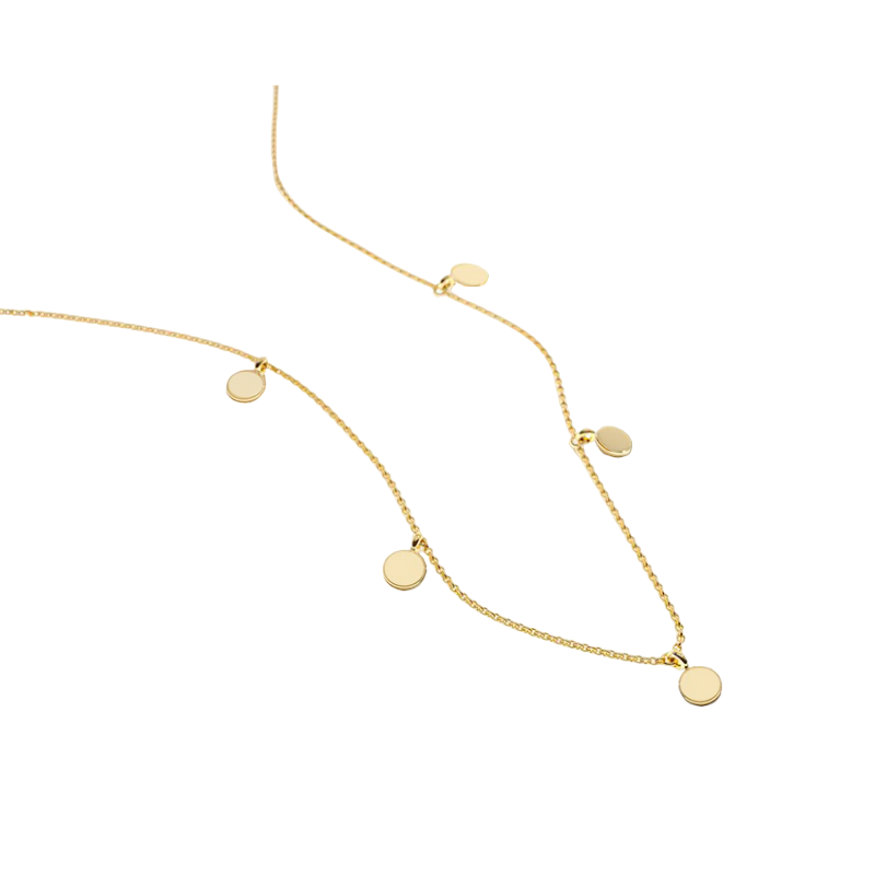 Colar|Corrente Elos com 5 Pingentes Redondos, Ouro Amarelo - CHIPRE