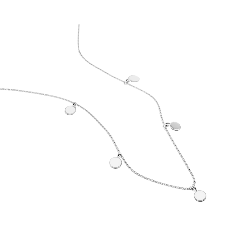 Colar|Corrente Elos com 5 Pingentes Redondos, Ouro Branco - CHIPRE