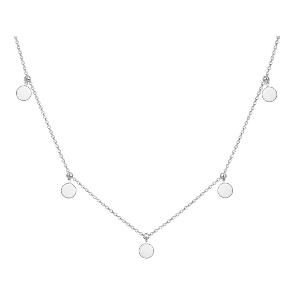 Colar|Corrente Elos com 5 Pingentes Redondos, Ouro Branco - CHIPRE
