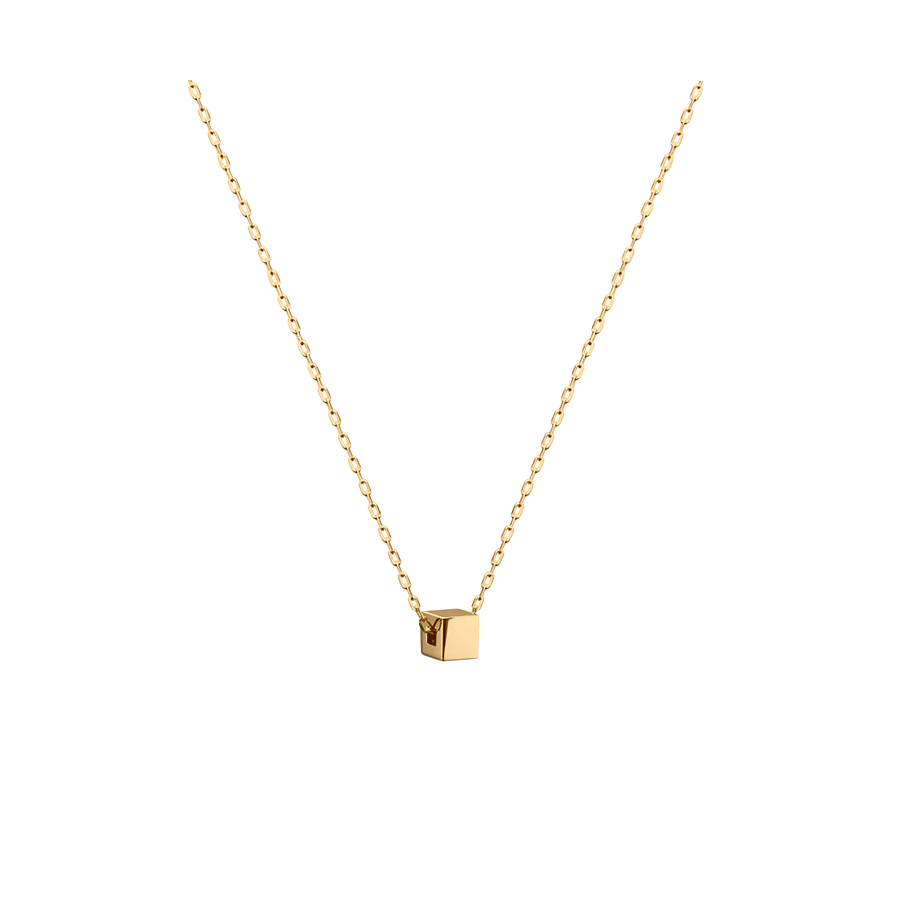 pingente cubo ouro amarelo e corrente elos fina