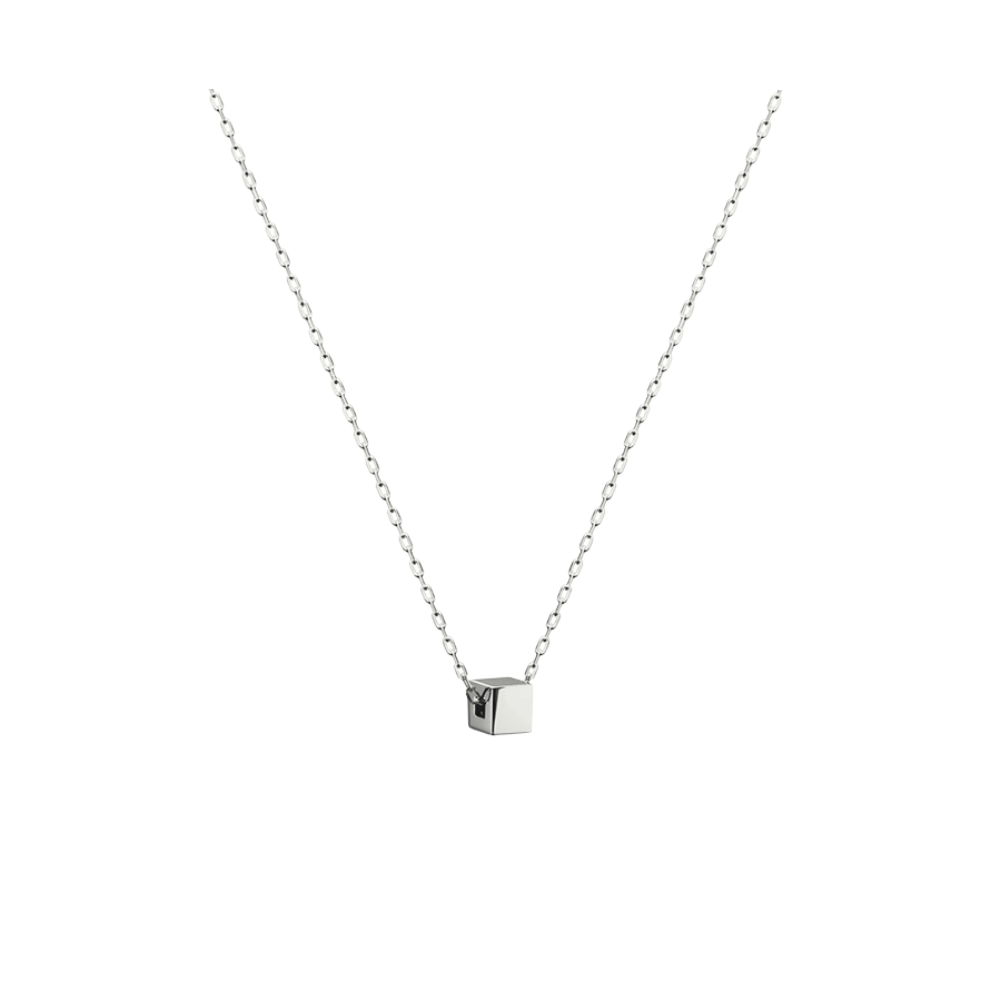 pingente cubo com corrente elos fina em ouro branco 18k