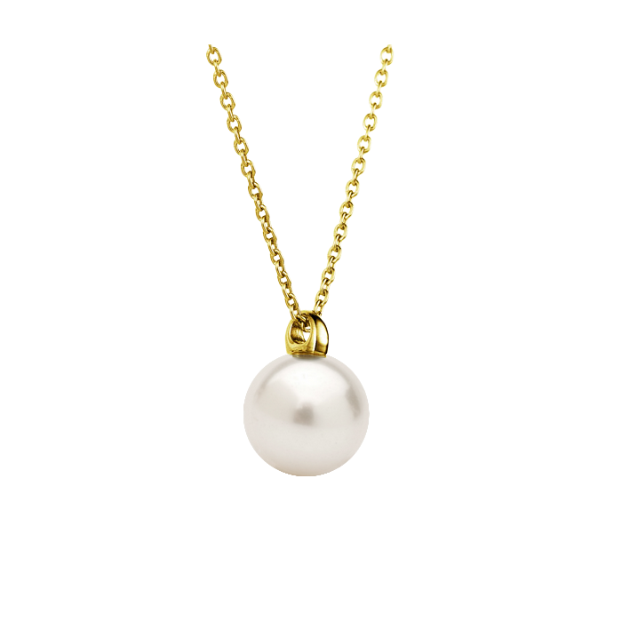 Pingente Pérola Branca, Corrente e Contra argola Ouro Amarelo - PERLE