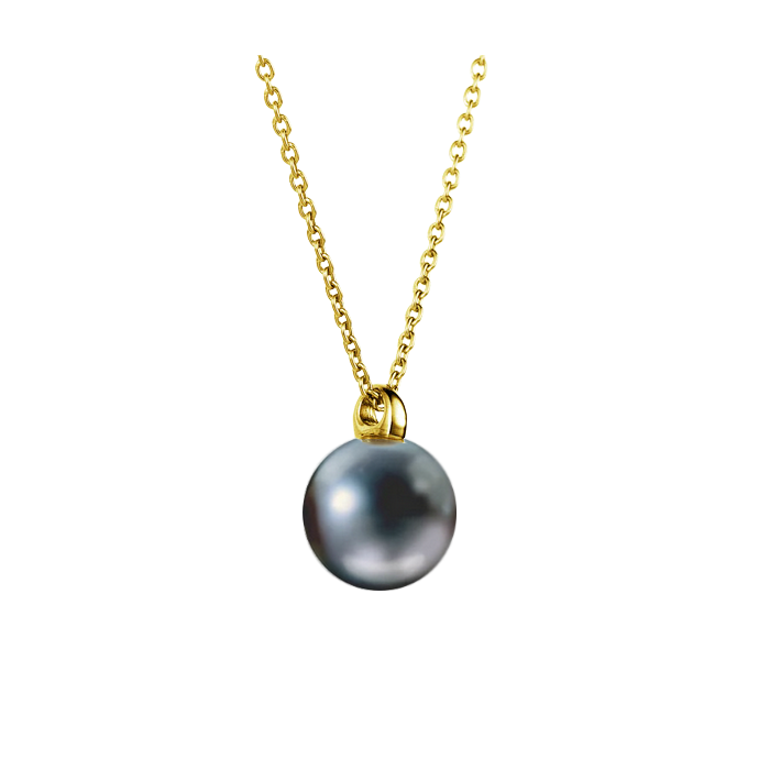 Pingente Pérola Negra (água doce), Corrente e Contra argola Ouro Amarelo - PERLE