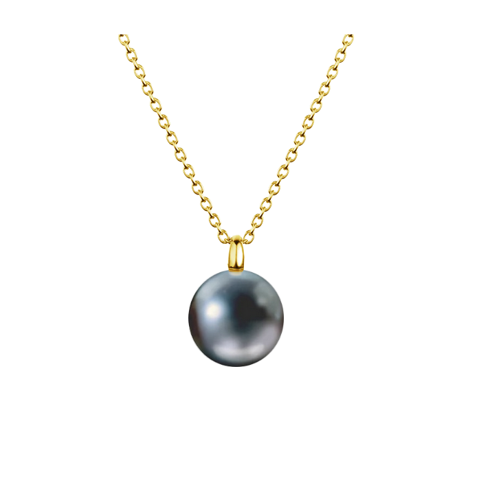Pingente Pérola Negra (água doce), Corrente e Contra argola Ouro Amarelo - PERLE