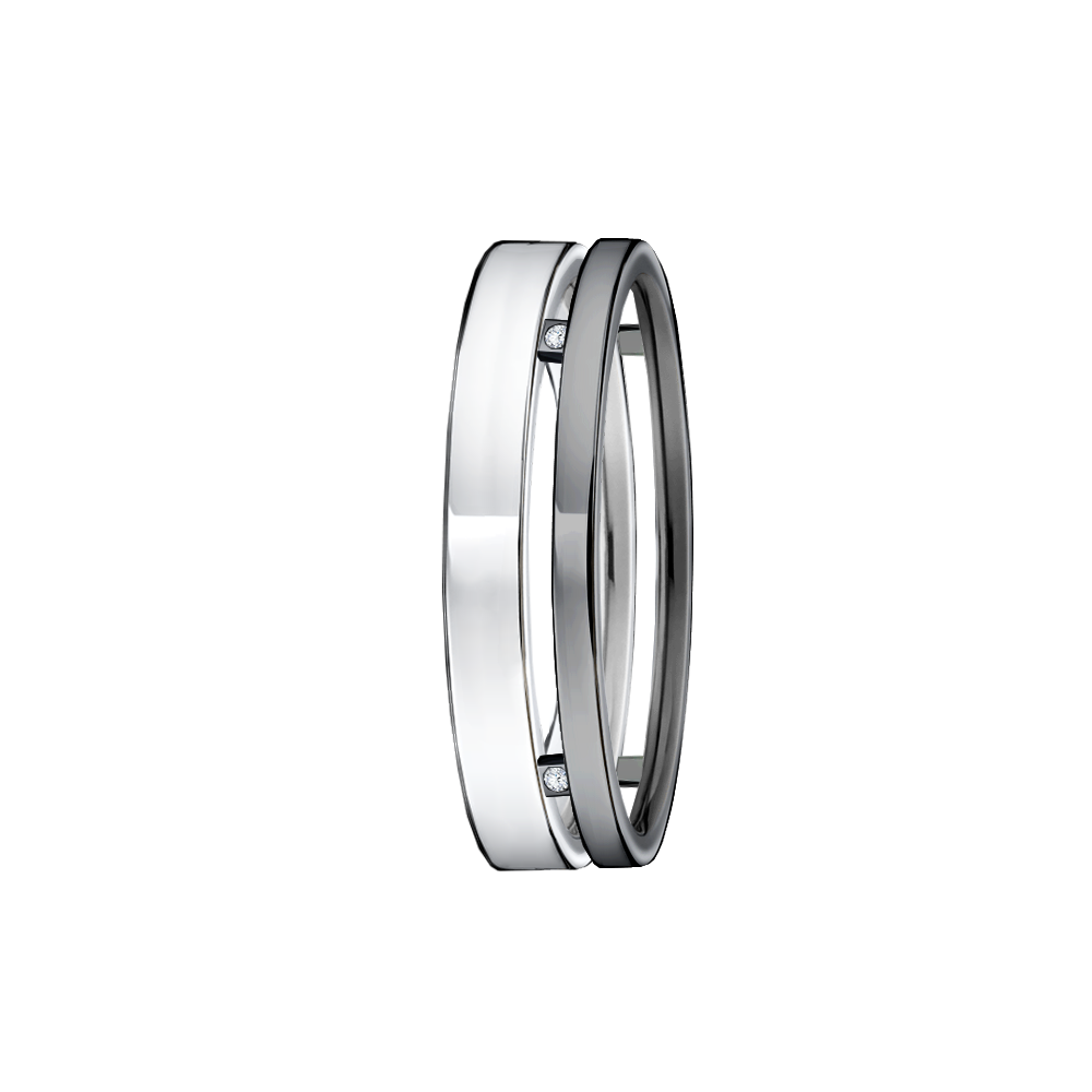 alianca ouro branco e negro com diamantes