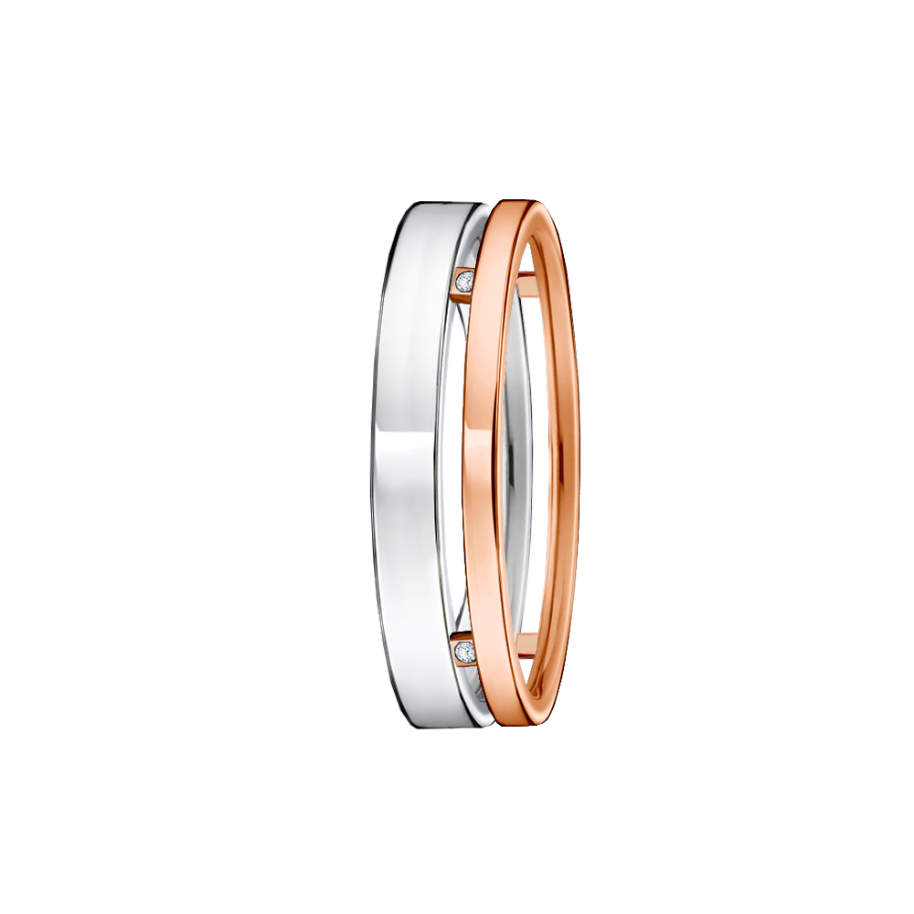 anel duplo vazado ouro rosa e ouro branco 18k