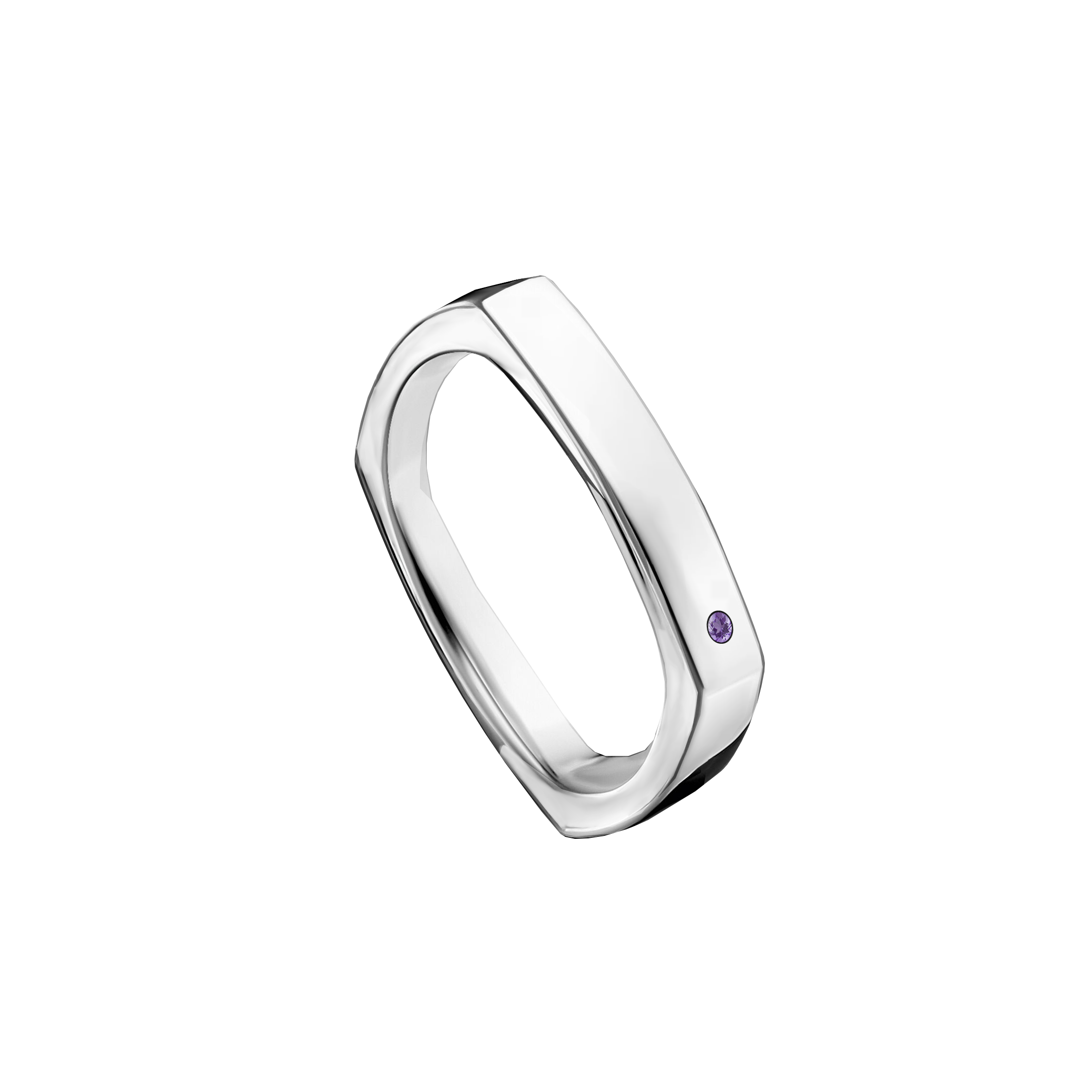 alianca ouro branco com ametista roxa 3,0 mm